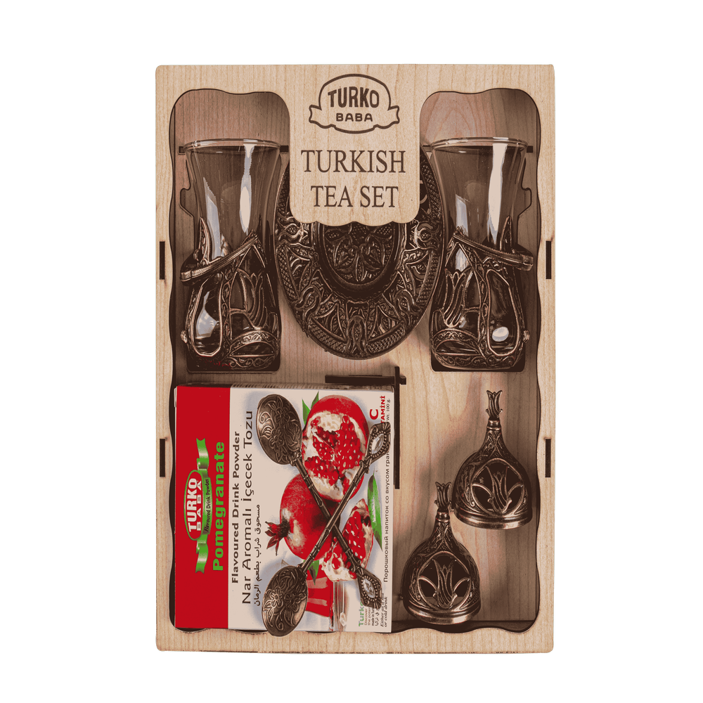 Ahşap Zamak Bardaklı Lüx Çay Seti